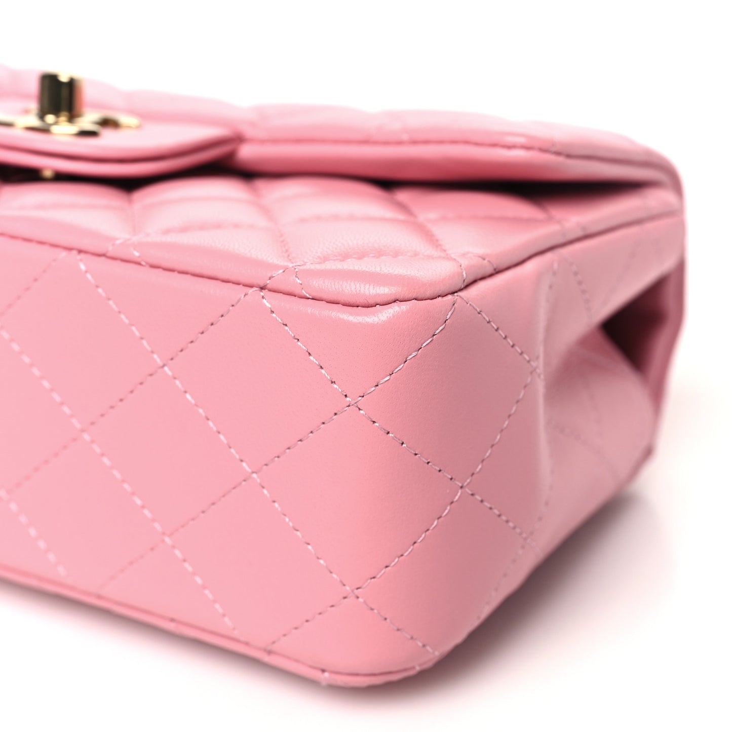 Lambskin Quilted Mini Top Handle Rectangular Flap Pink