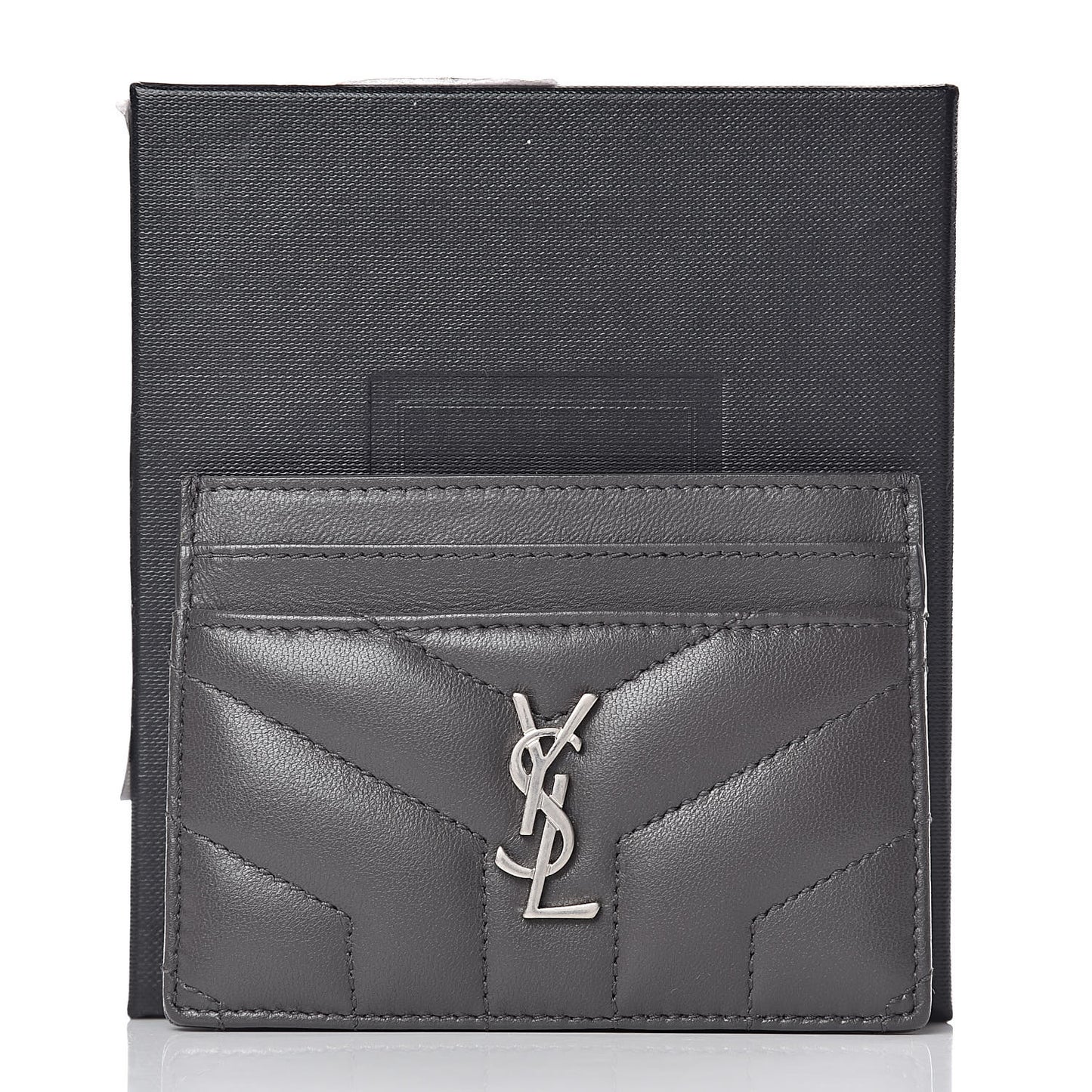 Calfskin Y Quilted Monogram LouLou Credit Card Case Asphalt