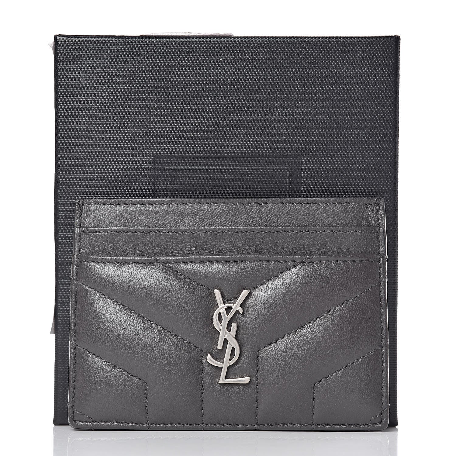 Saint Laurent Calfskin Y Quilted Monogram LouLou Credit Card Case Asphalt 8 of 9