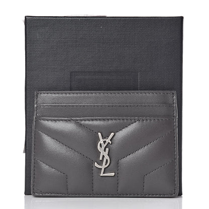 Saint Laurent Calfskin Y Quilted Monogram LouLou Credit Card Case Asphalt 8 of 9
