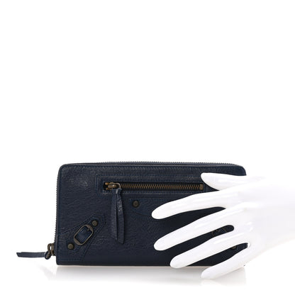 Balenciaga Agneau Classic Hardware Continental Zip Around Wallet Bleu Obscur 2 of 8