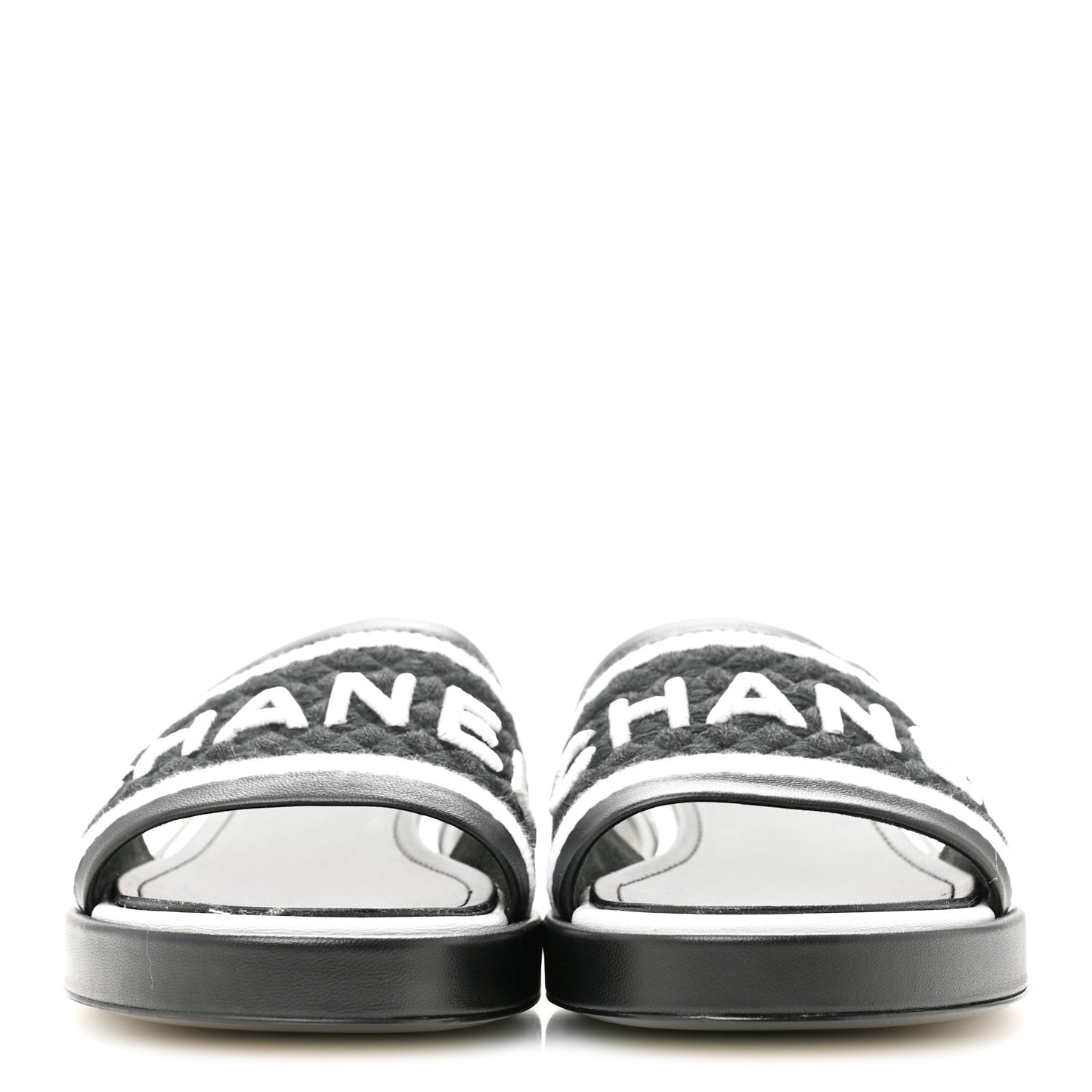 Lambskin Embroidered CC Mule Sandal 38.5 Black White