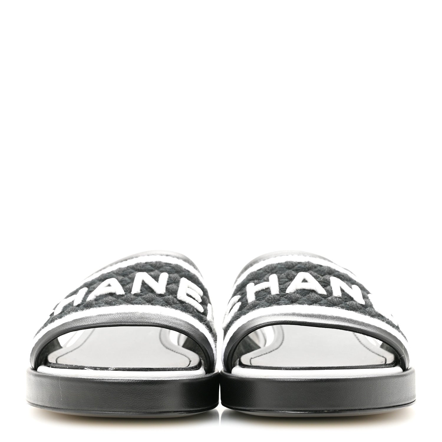 Chanel Lambskin Embroidered CC Mule Sandal 38.5 Black White 3 of 10