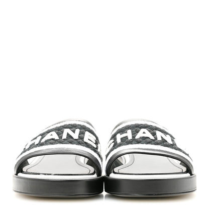 Chanel Lambskin Embroidered CC Mule Sandal 38.5 Black White 3 of 10