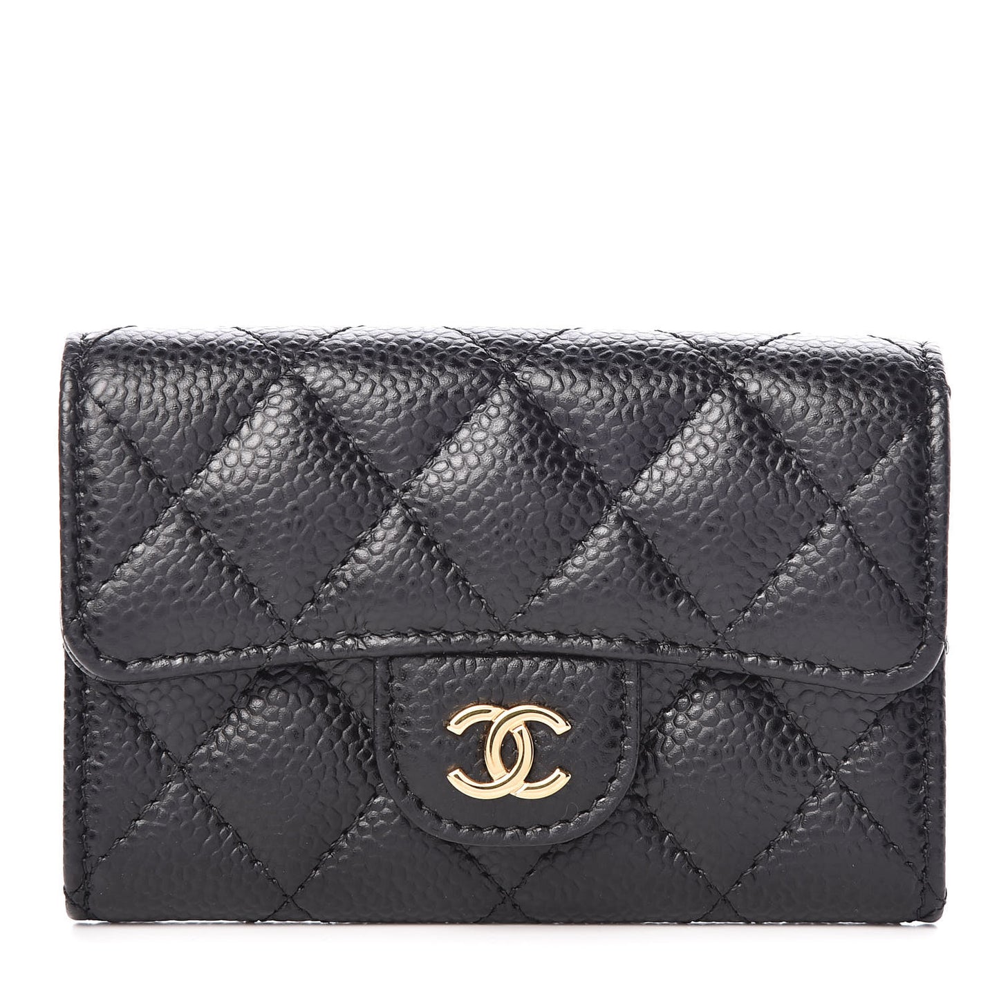 Caviar Quilted Flap Card Holder Black