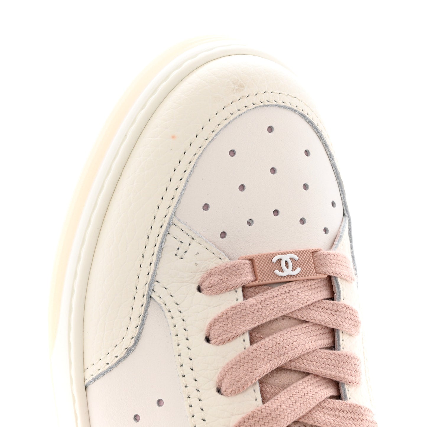 Grained Calfskin Fabric Womens Logo Sneakers 40 White Light Pink