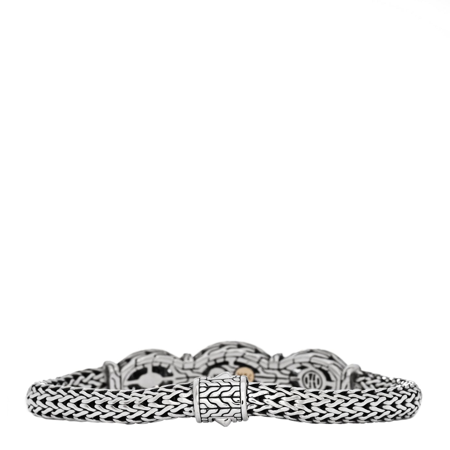 Sterling Silver 22K Yellow Gold White Topaz Hammered Station Bracelet