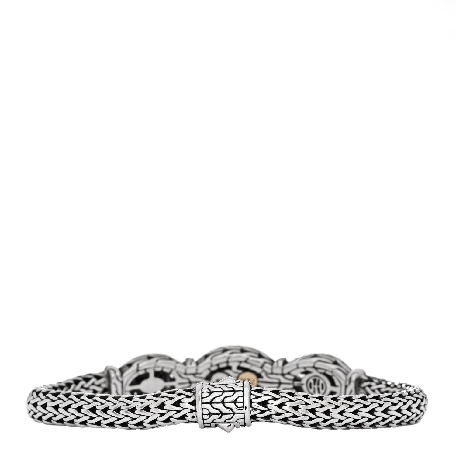 John Hardy Sterling Silver 22K Yellow Gold White Topaz Hammered Station Bracelet 2 of 3