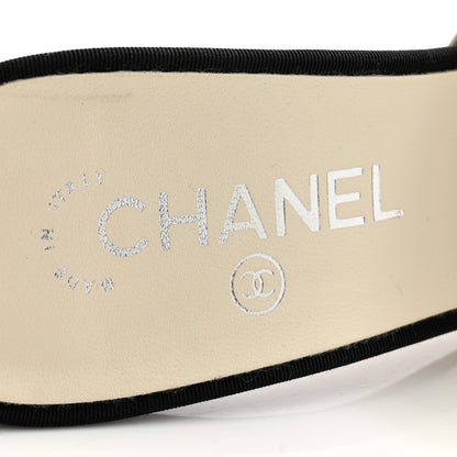 Chanel Patent Lambskin Grosgrain Cap Toe Pearl Mule 39 Ecru Black 6 of 11
