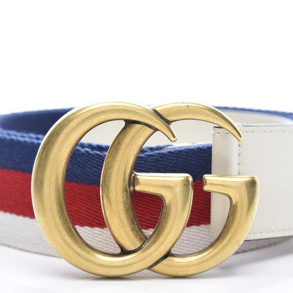 Gucci Nylon Calfskin Sylvie Web Double G 40mm Belt 95 38 Mystic White Hibiscus Red Maritime 3 of 7