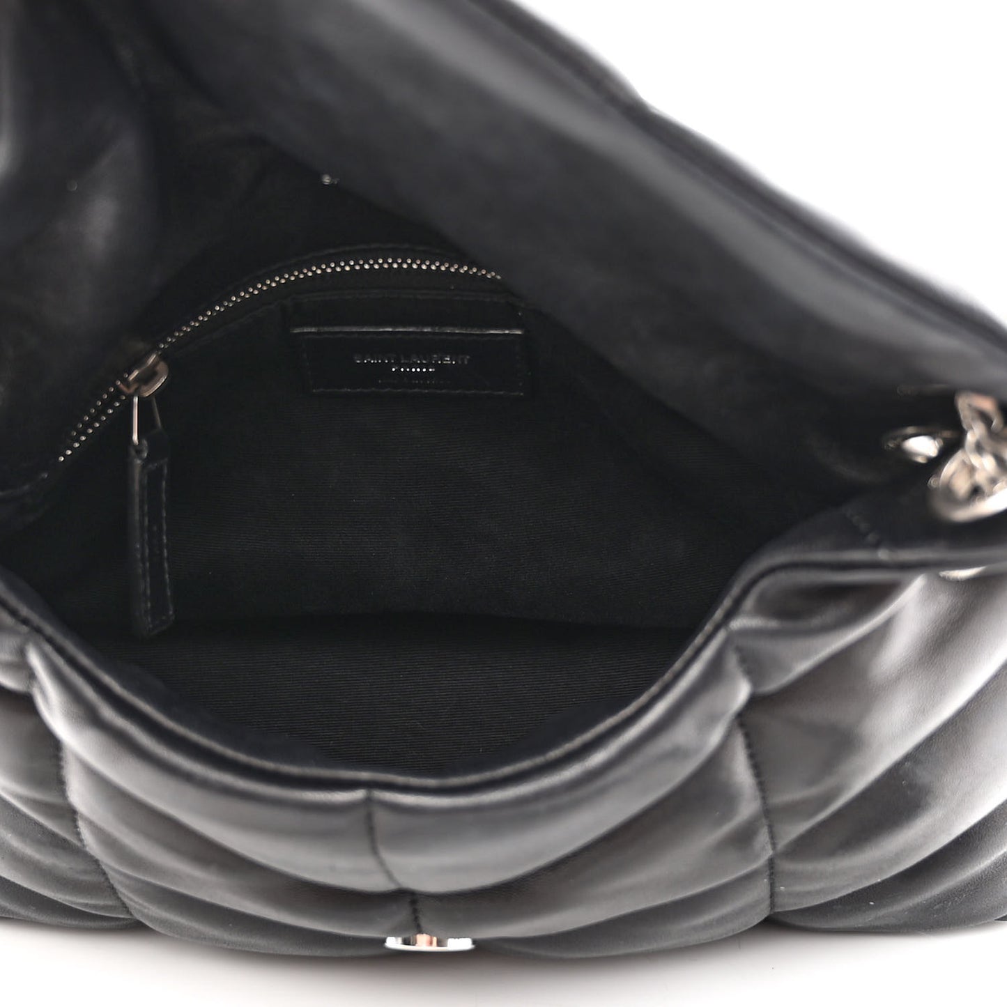 Lambskin Quilted Small Loulou Puffer Monogram Chain Satchel Black