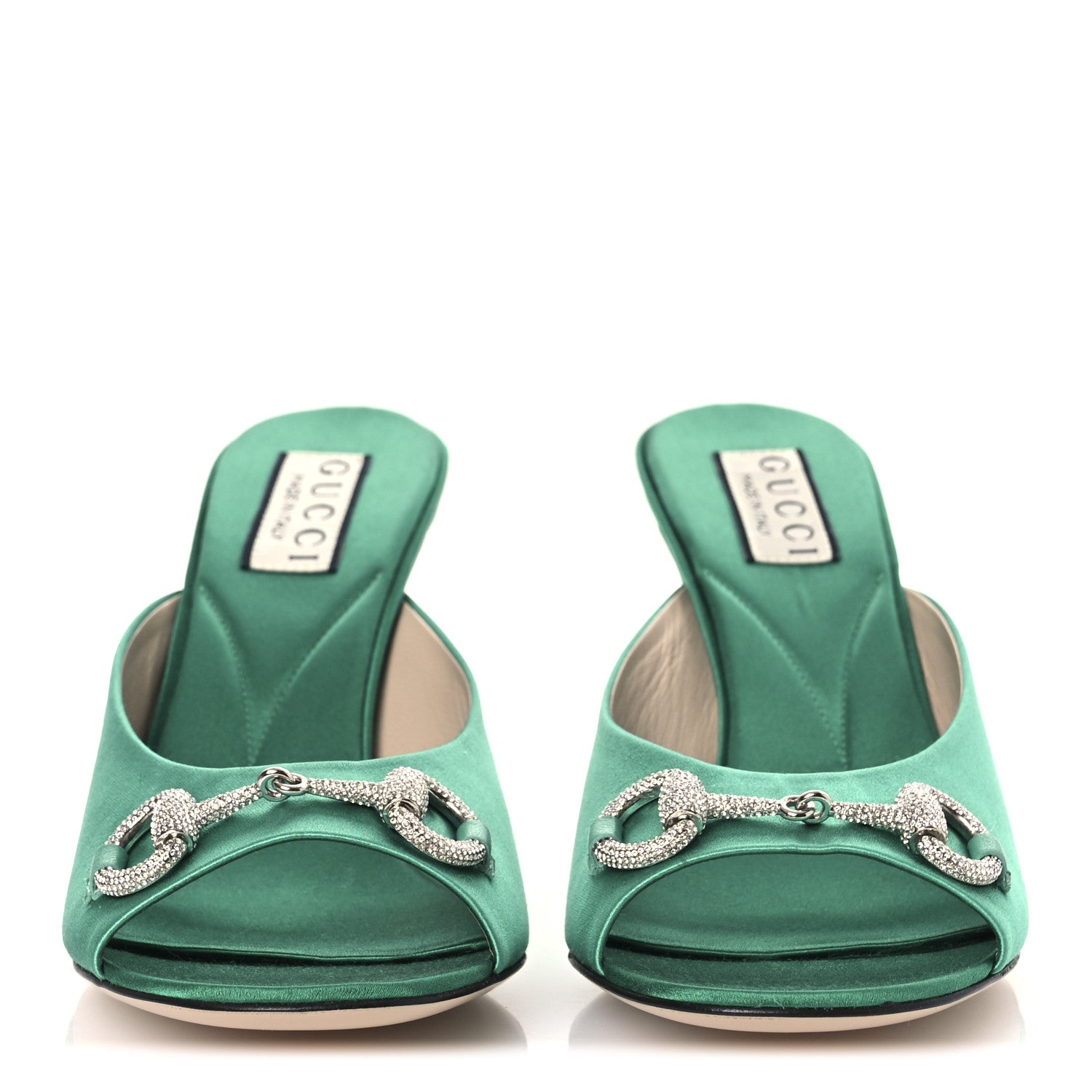 Gucci Raso Seta Malaga Kid Crystal Horsebit Sandals 37 Jade Caribbean Green 3 of 12