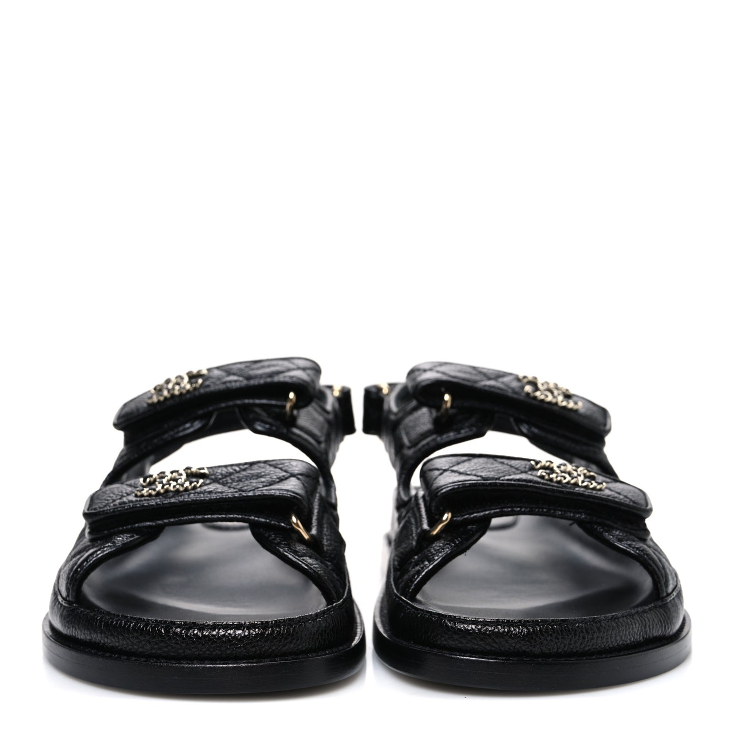 Grained Calfskin Velcro Dad Sandals 37 Black