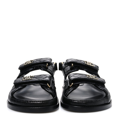Chanel Grained Calfskin Velcro Dad Sandals 37 Black 3 of 11