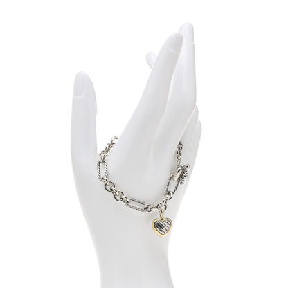 David Yurman Sterling Silver 18K Yellow Gold Cable Heart Charm Bracelet 2 of 5