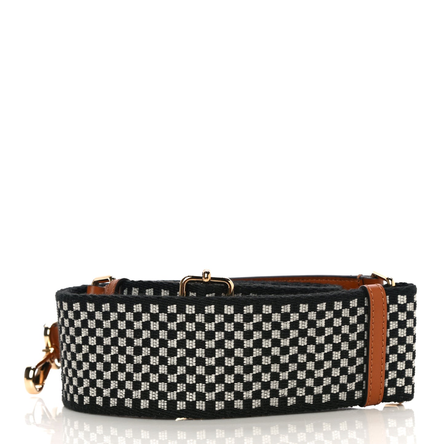 Ribbon Vitello King Logo Embossed Gingham Woven Adjustable Strap You Panna Black Cuoio