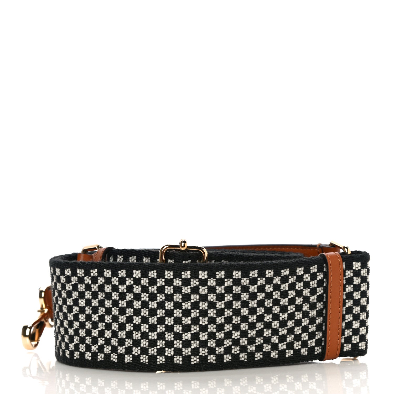 Fendi Ribbon Vitello King Logo Embossed Gingham Woven Adjustable Strap You Panna Black Cuoio 4 of 7