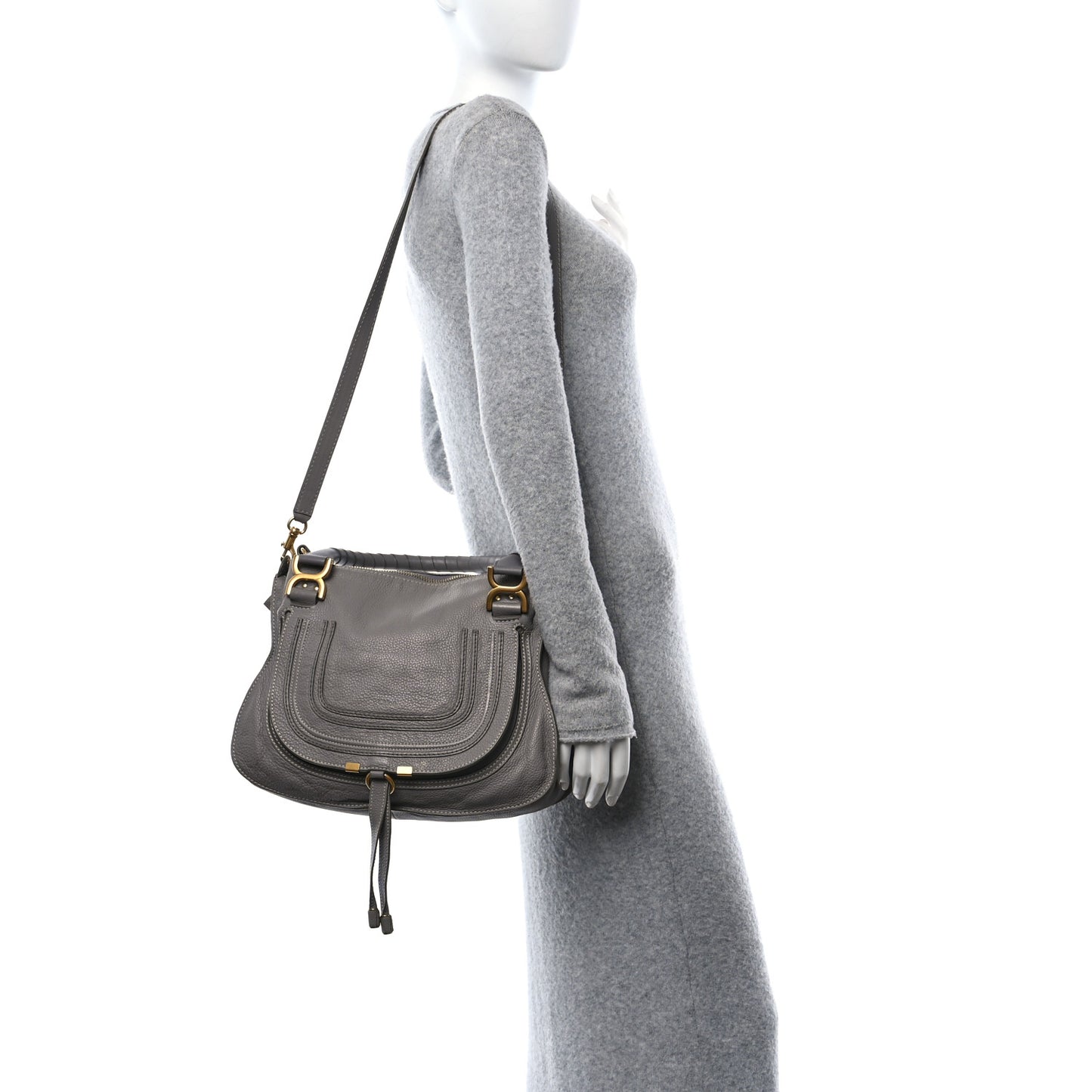 Calfskin Medium Marcie Saddle Shoulder Bag Cashmere Grey