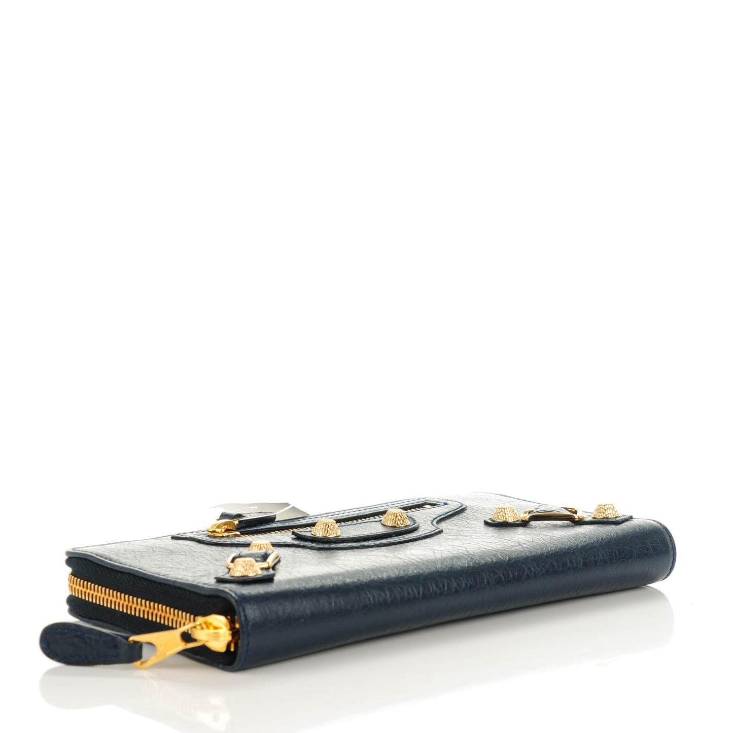 Agneau Arena Giant 12 Gold Hardware Continental Zip Around Wallet Bleu Obscur
