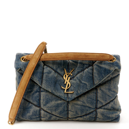 Saint Laurent Denim Quilted Small Loulou Puffer Monogram Chain Satchel Blue Cinnamon 1 of 10