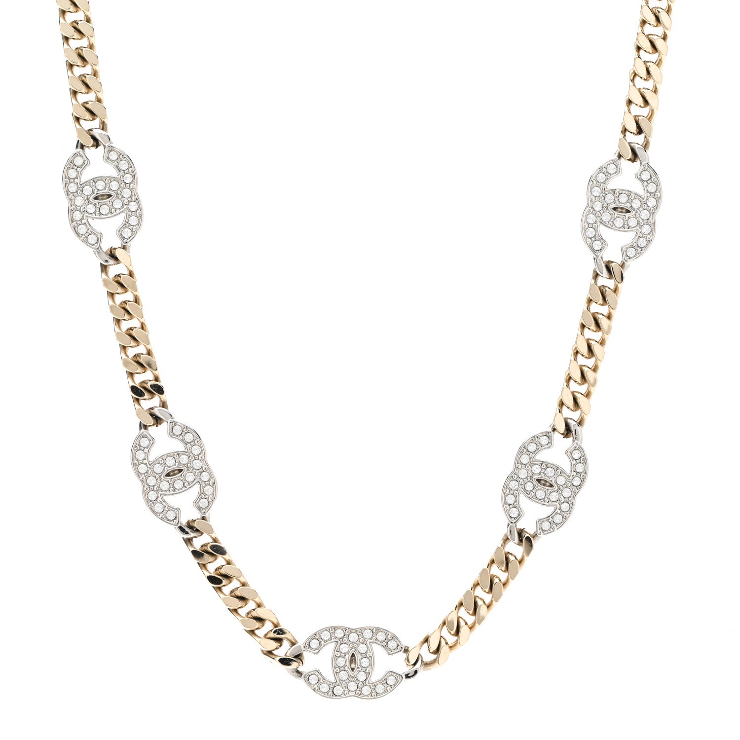 Chanel Crystal Chain CC Link Choker Gold Silver 1 of 6