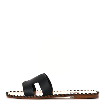 Hermes Box Calfskin Braided Oran Sandals 38 Black 1 of 9