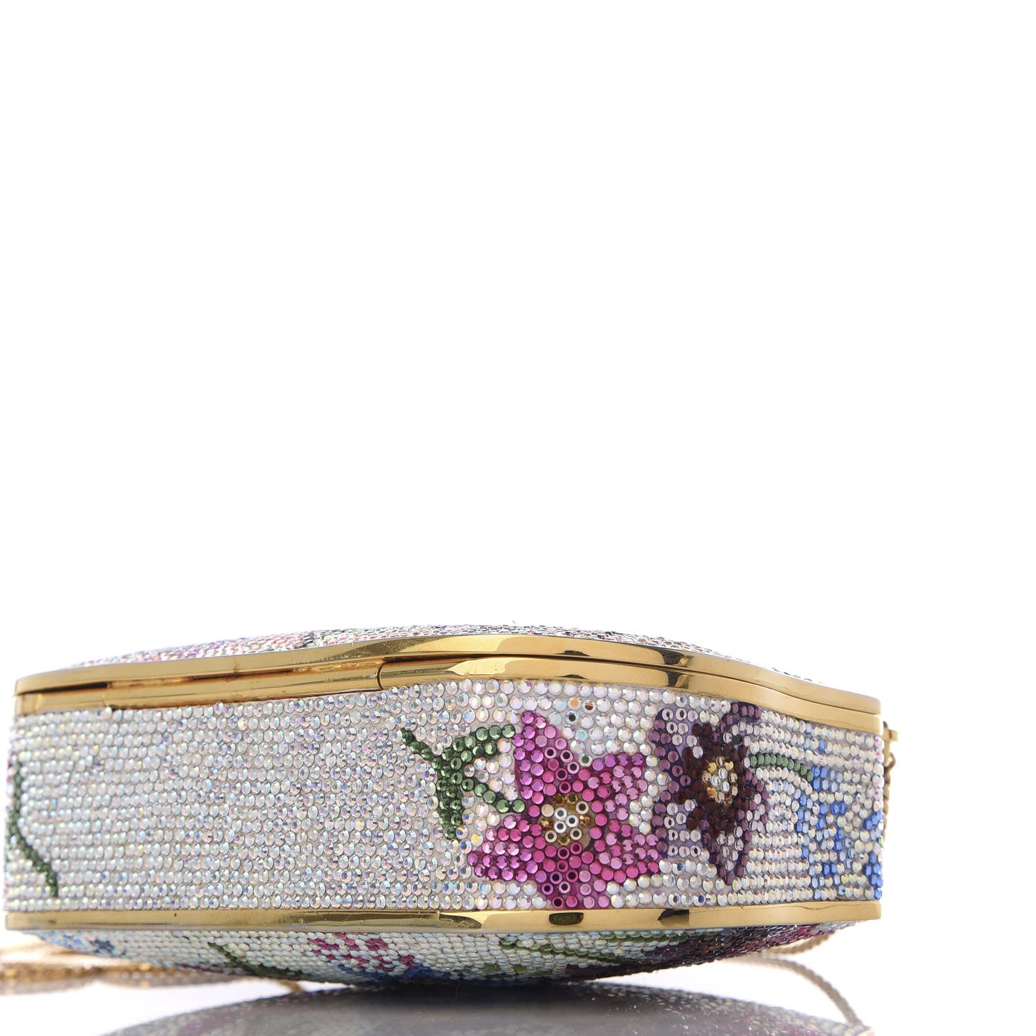 Judith Leiber Swarovski Crystal Flower Minaudiere Clutch Gold 8 of 9