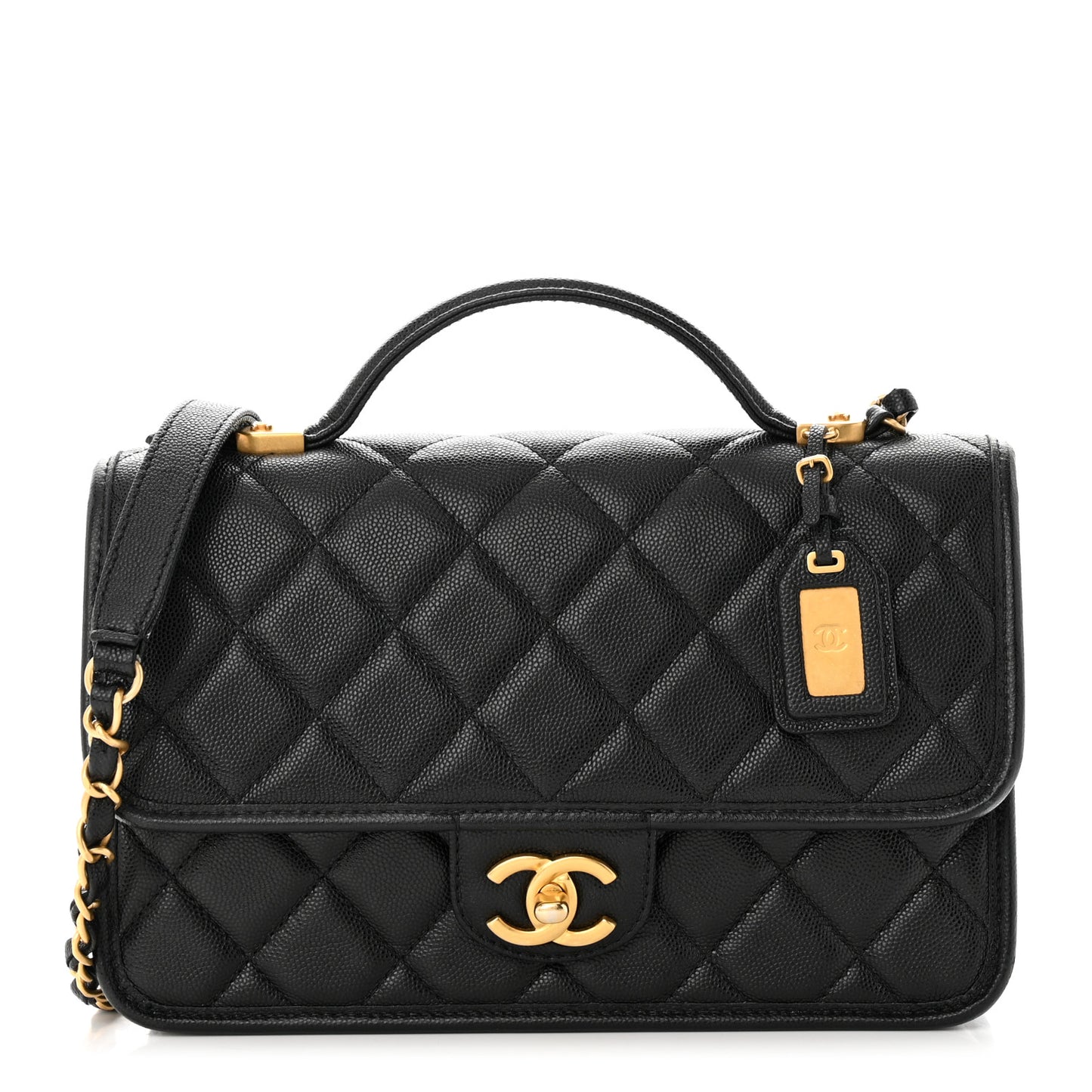 Caviar Quilted School Memory Small Top Handle Flap Black