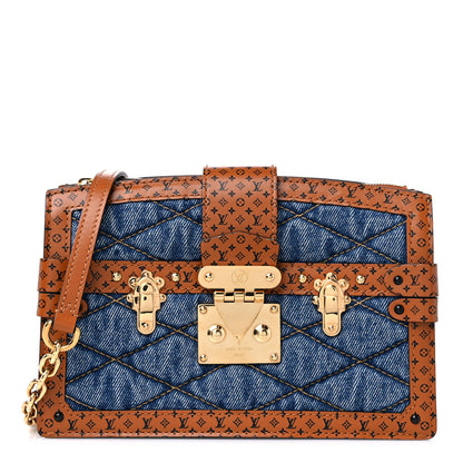Louis Vuitton Denim Calfskin Malletage Trunk Clutch Light Blue 1 of 9