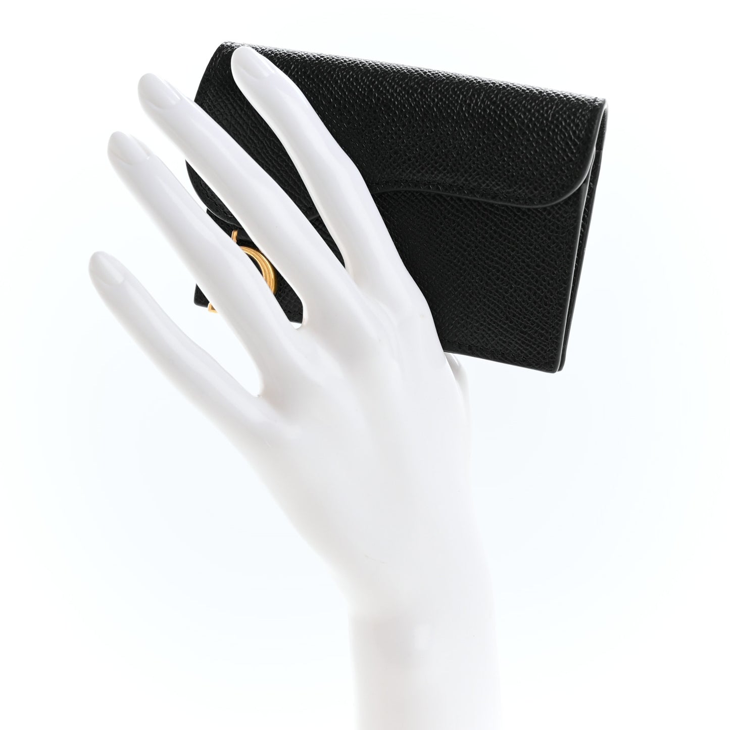 Grained Calfskin Saddle Card Holder Black