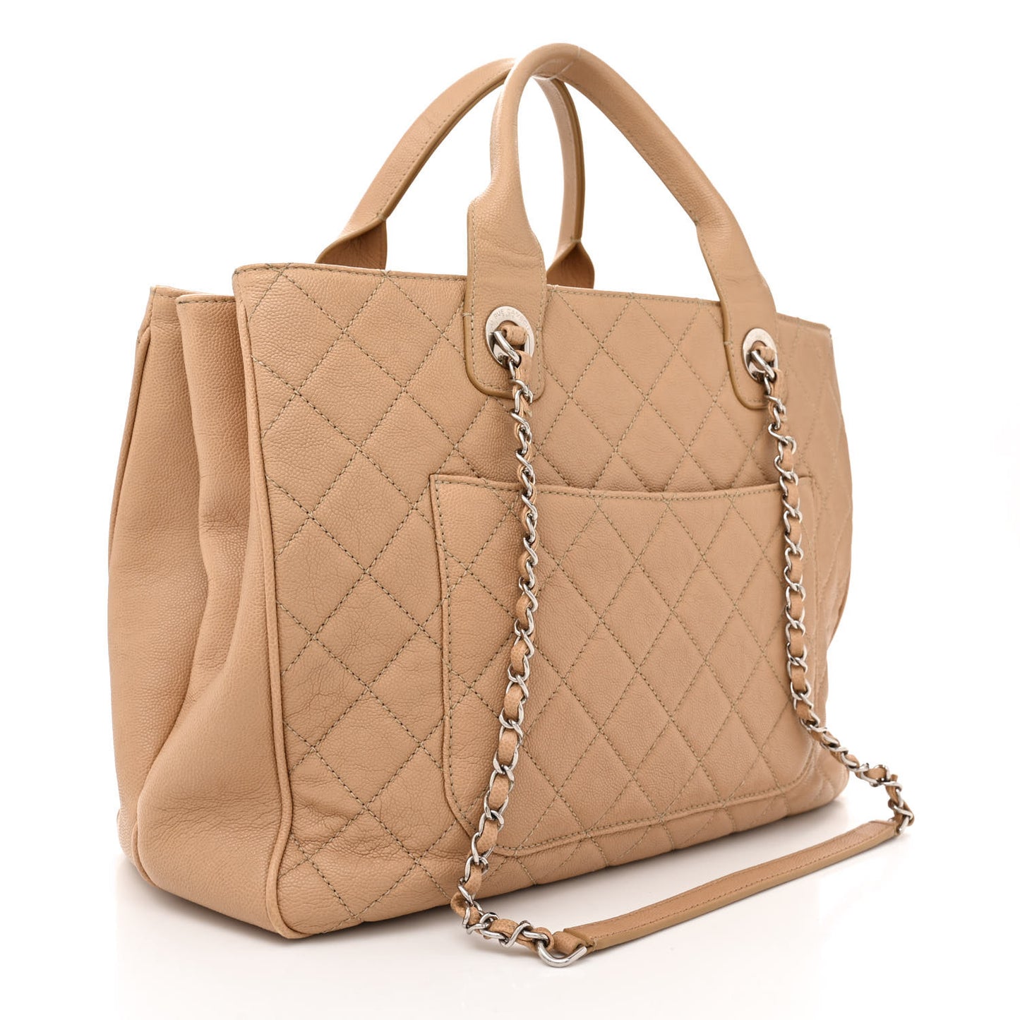 Caviar Quilted Large Urban Companion Top Handle Shopping Tote Beige