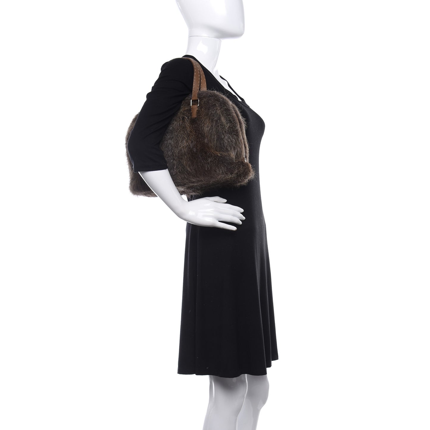 Fur Calfskin Romano Selleria Shoulder Bag Brown