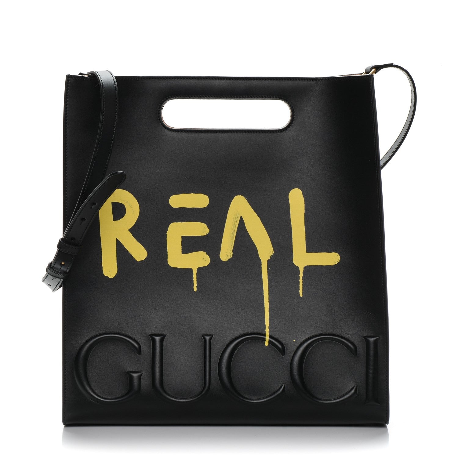 Gucci Calfskin GucciGhost Real Medium XL Tote Black Yellow 1 of 6
