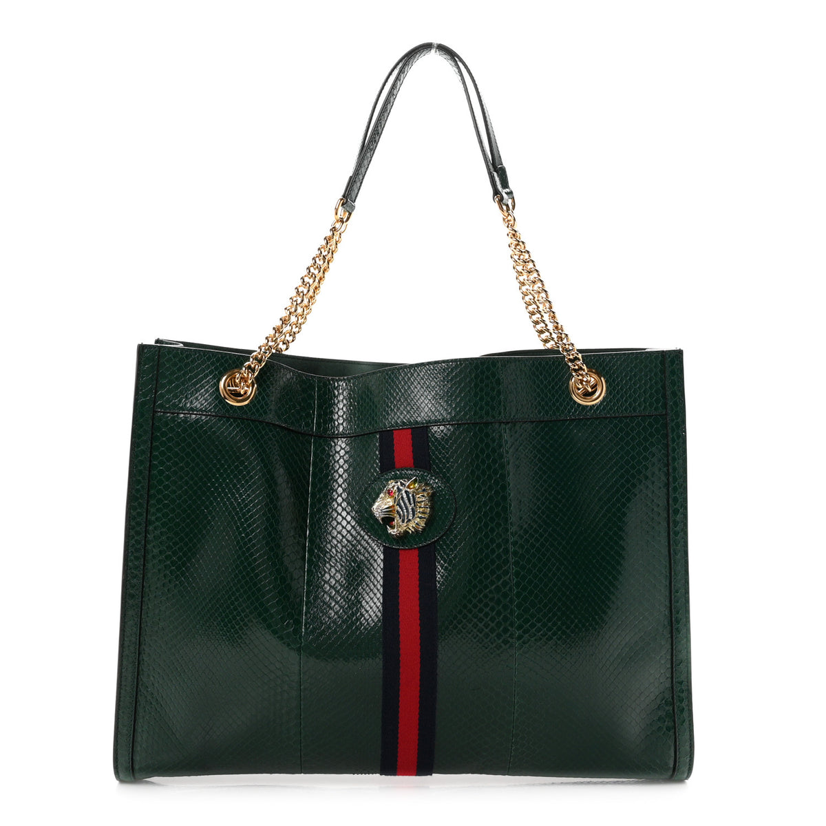 Gucci Snakeskin Large Rajah Chain Tote Green 1 of 11