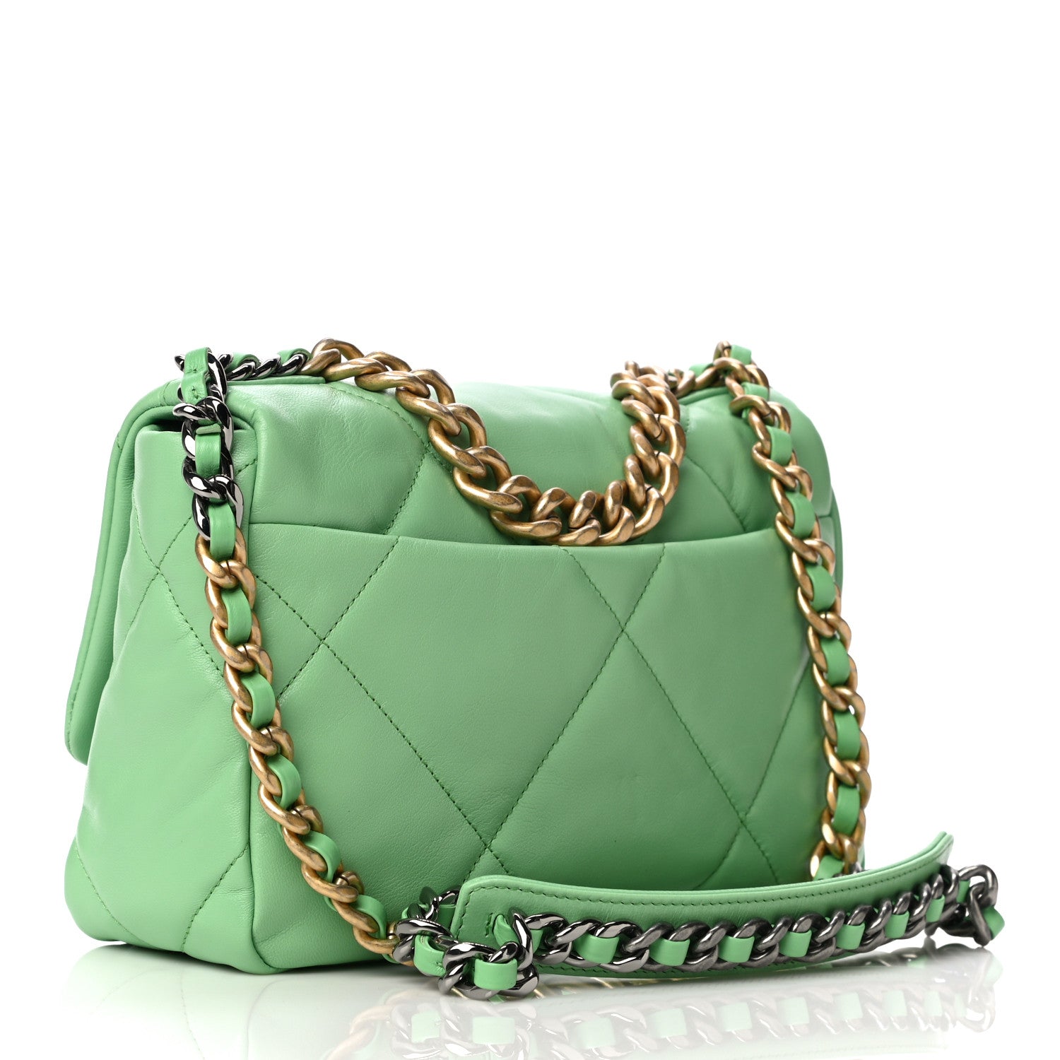 Chanel Goatskin Quilted Medium Chanel 19 Flap Light Green 3 of 16
