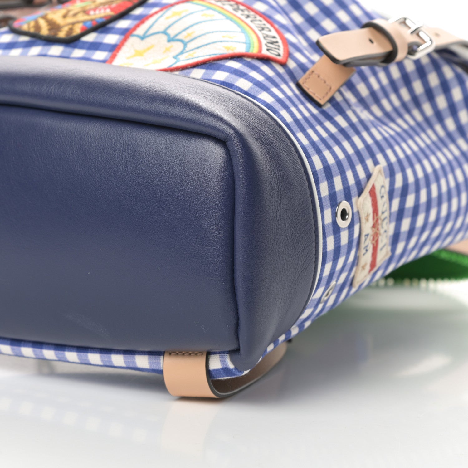 Gucci Coated Canvas Childrens Gingham Backpack Blue White 10 of 10