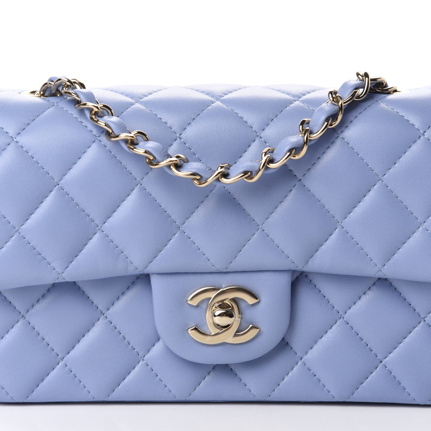 Lambskin Quilted Mini Rectangular Flap Light Blue