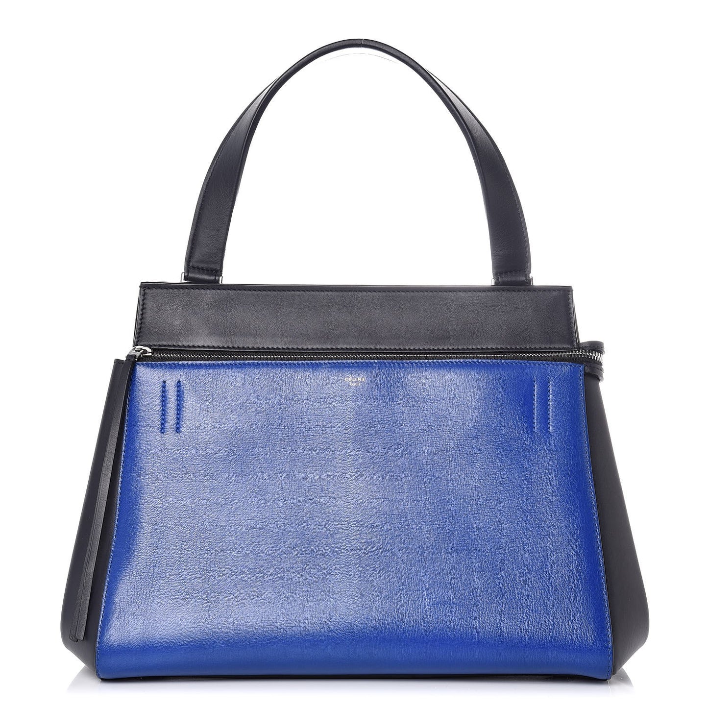 Grained Calfskin Medium Bi-Color Edge Shoulder Bag Indigo Black
