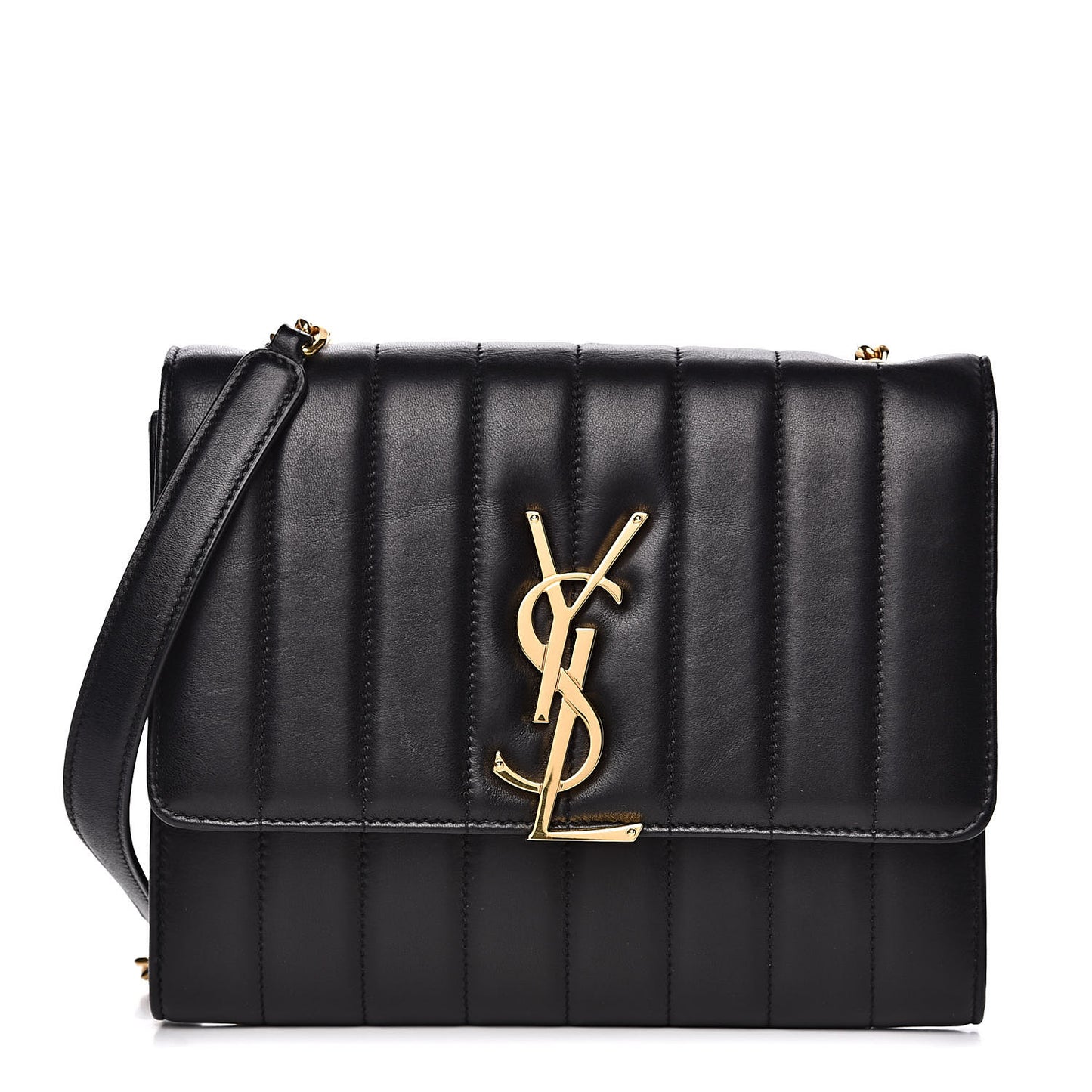 Lambskin Matelasse Monogram Vicky Chain Wallet Black