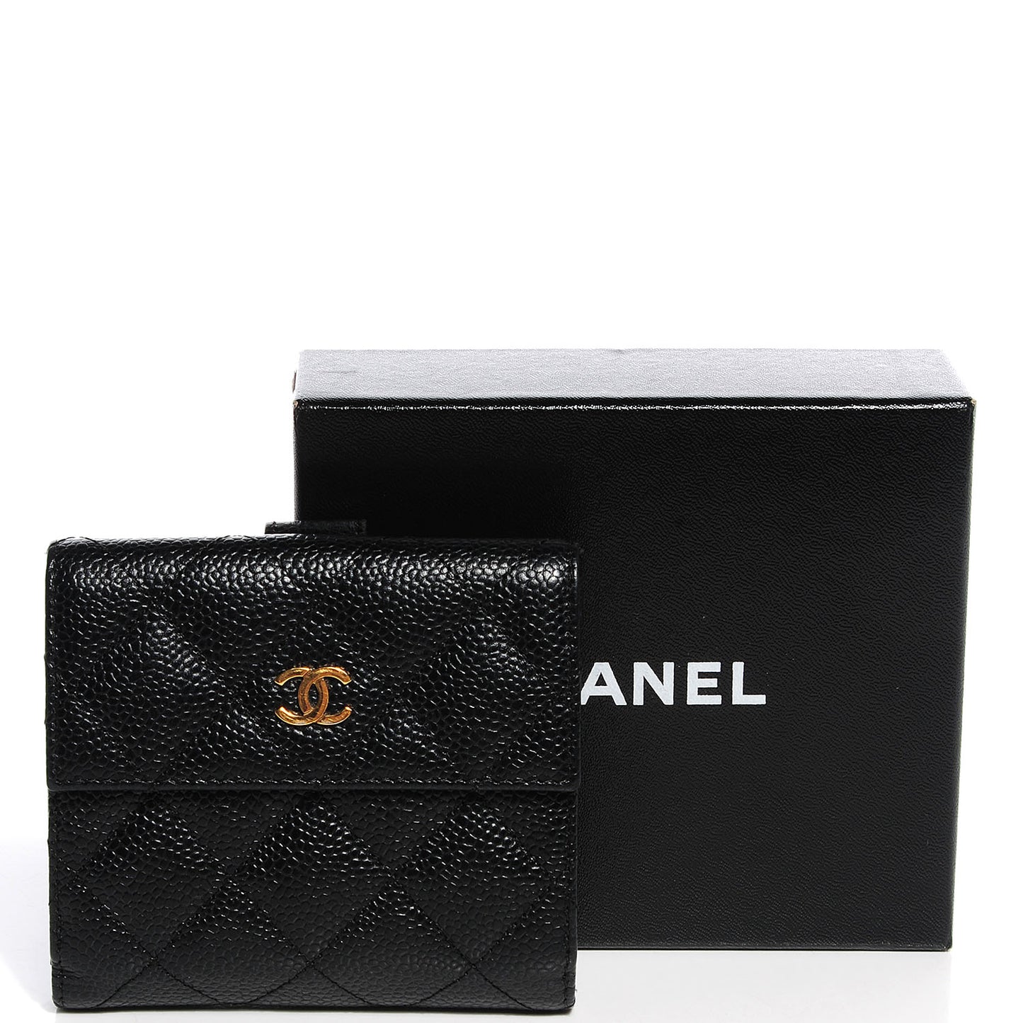Caviar Quilted Compact Flap Wallet Black