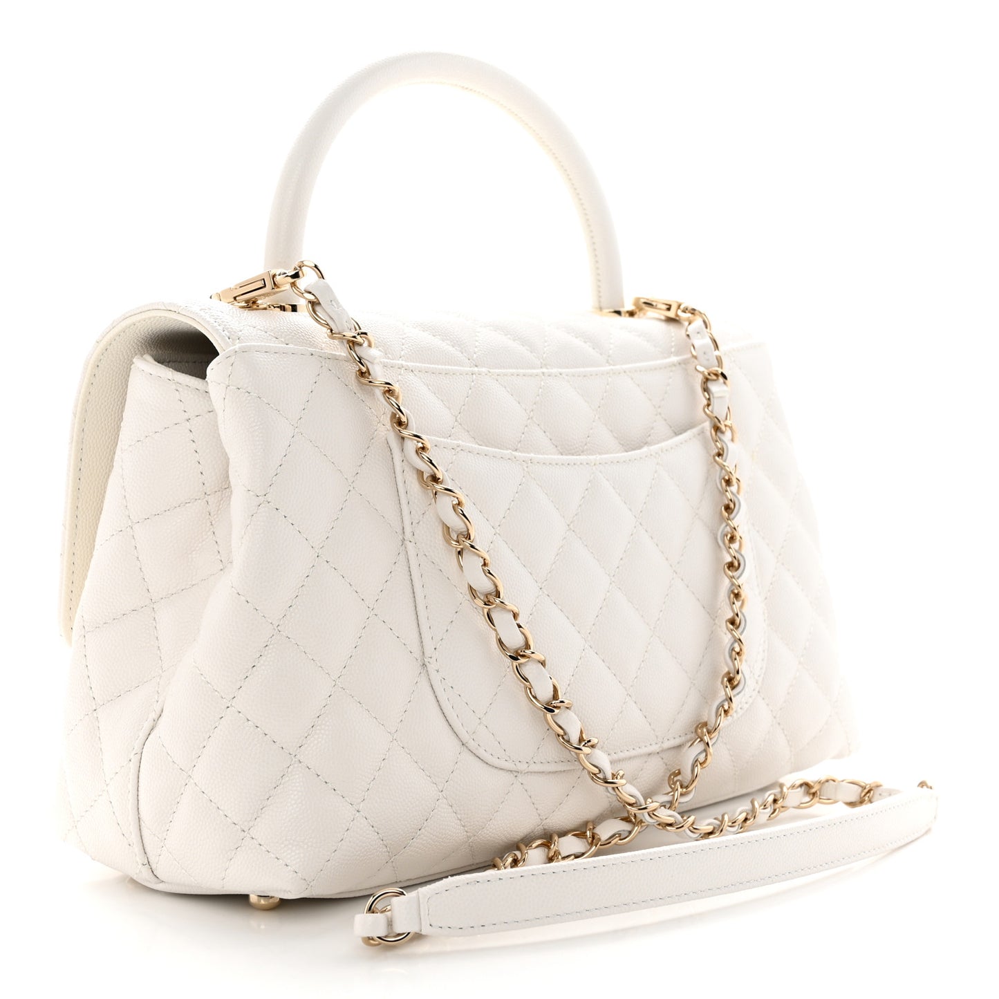 Caviar Quilted Small Coco Handle Flap White