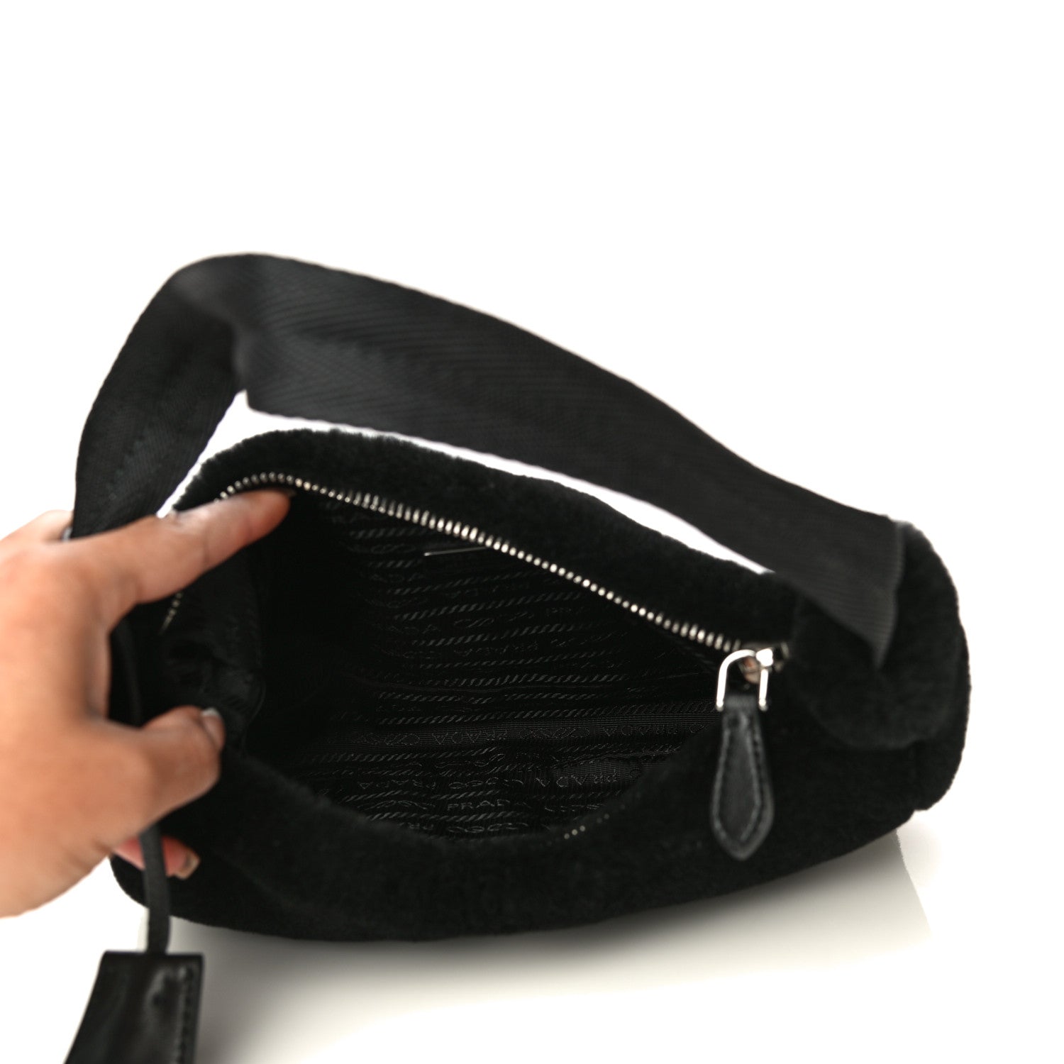 Prada Shearling Mini Re-Edition 2000 Bag Black 4 of 11