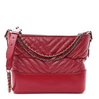 Chanel Aged Calfskin Chevron Quilted Medium Gabrielle Hobo Red 1 of 12