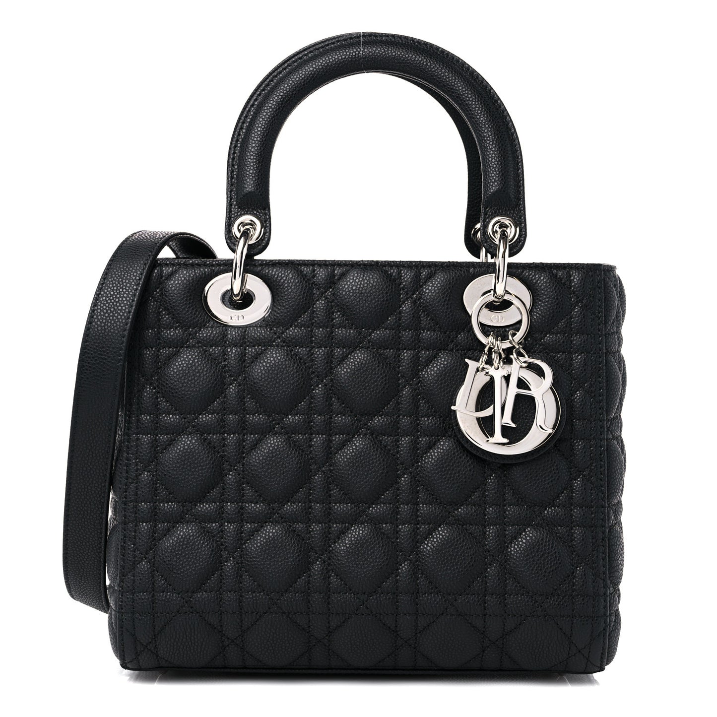 Grained Calfskin Cannage Medium Lady Dior Black