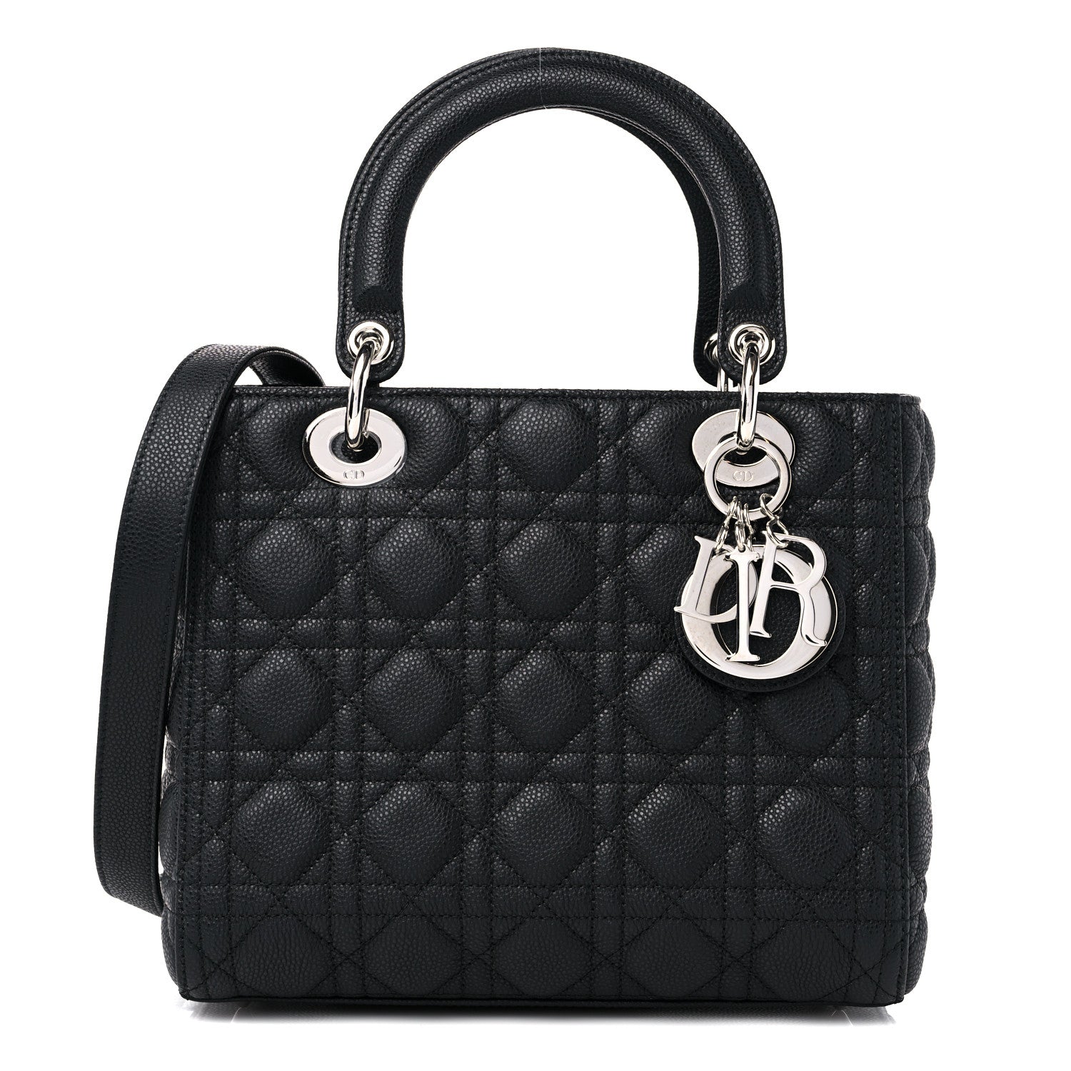 Christian Dior Grained Calfskin Cannage Medium Lady Dior Black 1 of 8