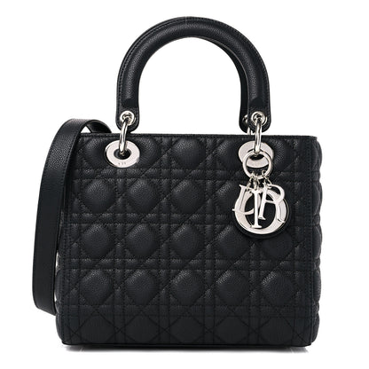Christian Dior Grained Calfskin Cannage Medium Lady Dior Black 1 of 8