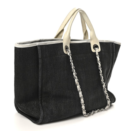 Chanel Woven Straw Raffia Large Deauville Tote Black White 3 of 11