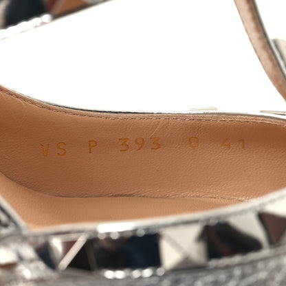Valentino Garavani Metallic Pebbled Calfskin Rockstud Ankle Strap 100mm Pumps 41 Silver 6 of 9
