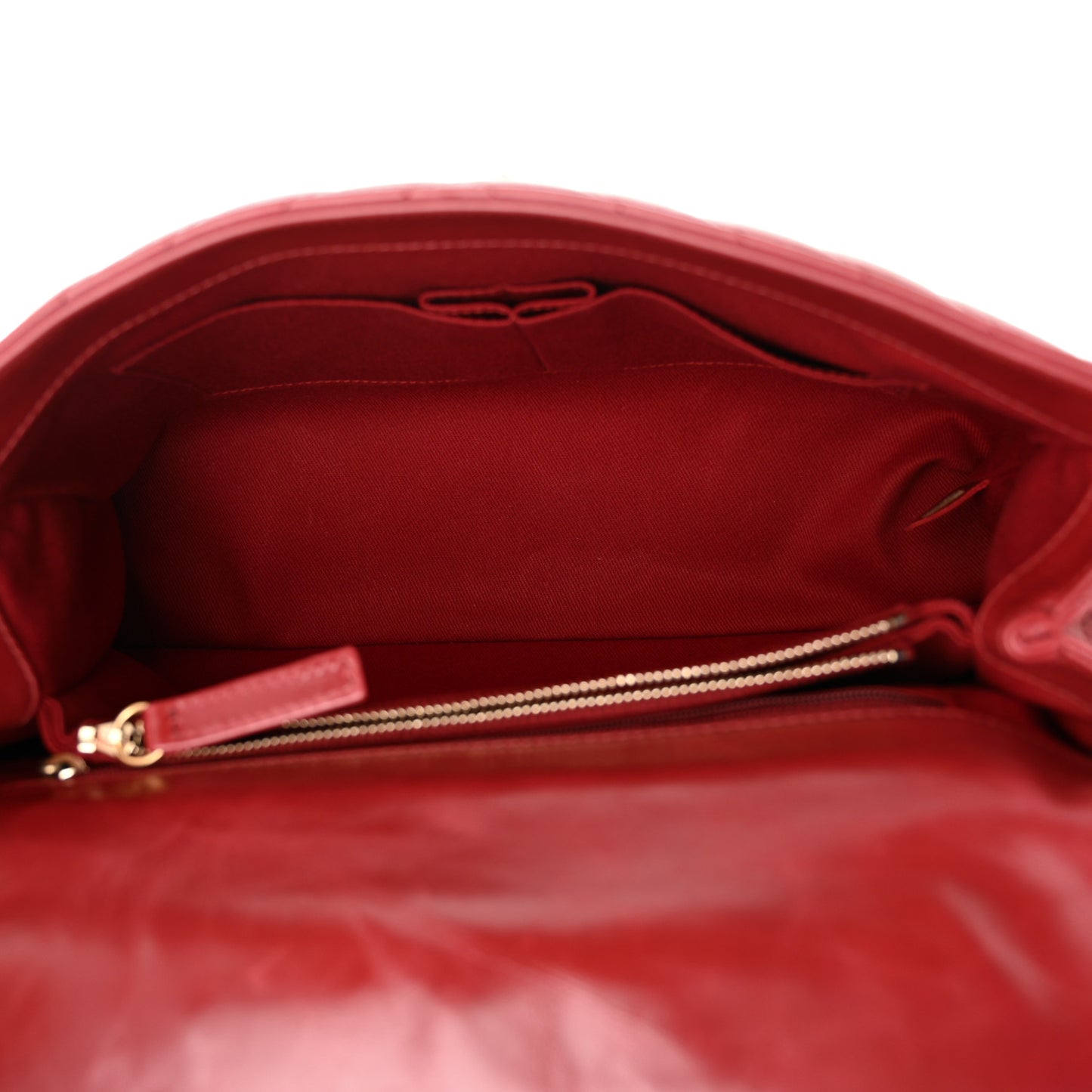Aged Calfskin Chevron Quilted Large Coco Handle Flap Red