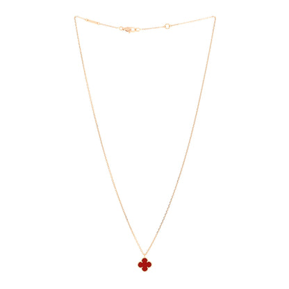 Van Cleef & Arpels 18K Rose Gold Carnelian Sweet Alhambra Pendant Necklace 3 of 5